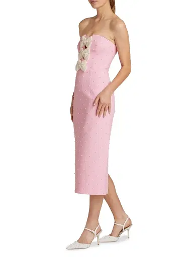 Rebecca Vallance Women's Veronica Pearl Bow Strapless Midi-Dress - Pink | Thumbnail 2