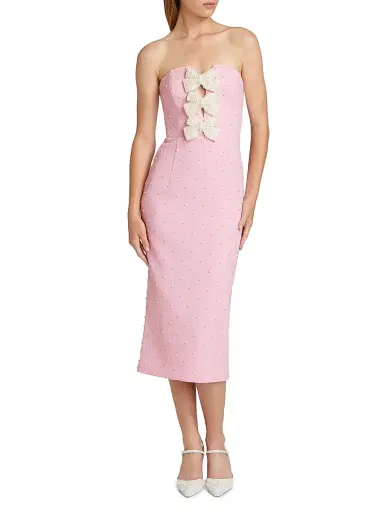 Rebecca Vallance Women's Veronica Pearl Bow Strapless Midi-Dress - Pink | Thumbnail 3