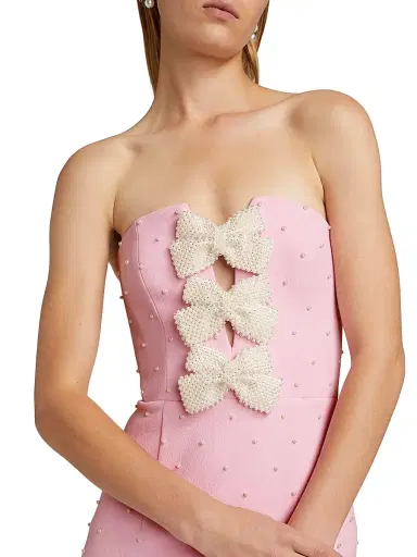 Rebecca Vallance Women's Veronica Pearl Bow Strapless Midi-Dress - Pink | Thumbnail 6