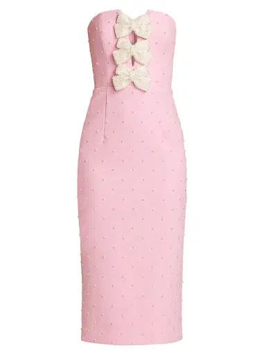 Rebecca Vallance Women's Veronica Pearl Bow Strapless Midi-Dress - Pink | Thumbnail 1