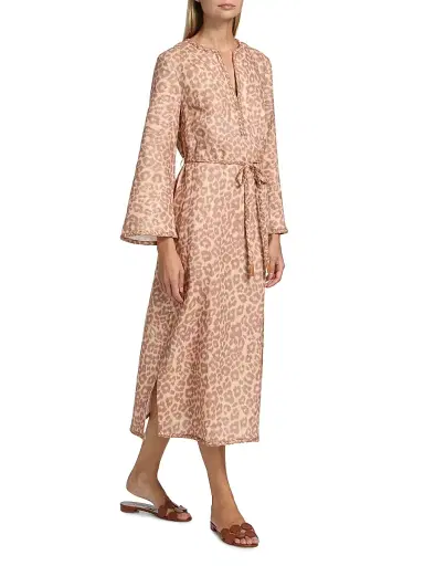 Zimmermann Women's Awaken Leopard-Print Linen Midi-Dress - Tan Leopard | Thumbnail 4 Zimmermann Women's Awaken Leopard-Print Linen Midi-Dress - Tan Leopard | Thumbnail 4