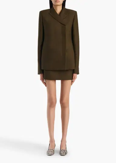 Khaite Jett Skirt In Dark Olive Wool Silk | Thumbnail 2