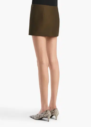 Khaite Jett Skirt In Dark Olive Wool Silk | Thumbnail 4