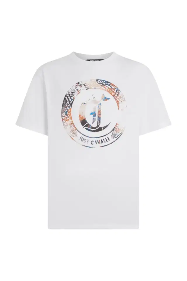 Roberto Cavalli White T-Shirt with JC Monogram and Logo