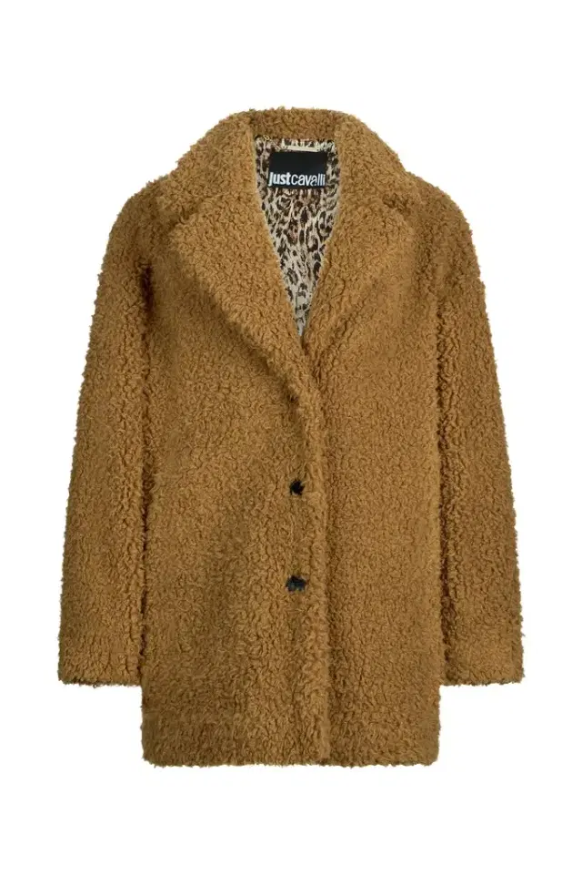 Roberto Cavalli Brown Teddy Coat with Leopard Lining
