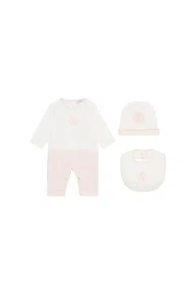 Roberto Cavalli Monogram RC And Logo Hat, Bib And Romper Suit Set | Thumbnail 1 Roberto Cavalli Monogram RC And Logo Hat, Bib And Romper Suit Set | Thumbnail 1