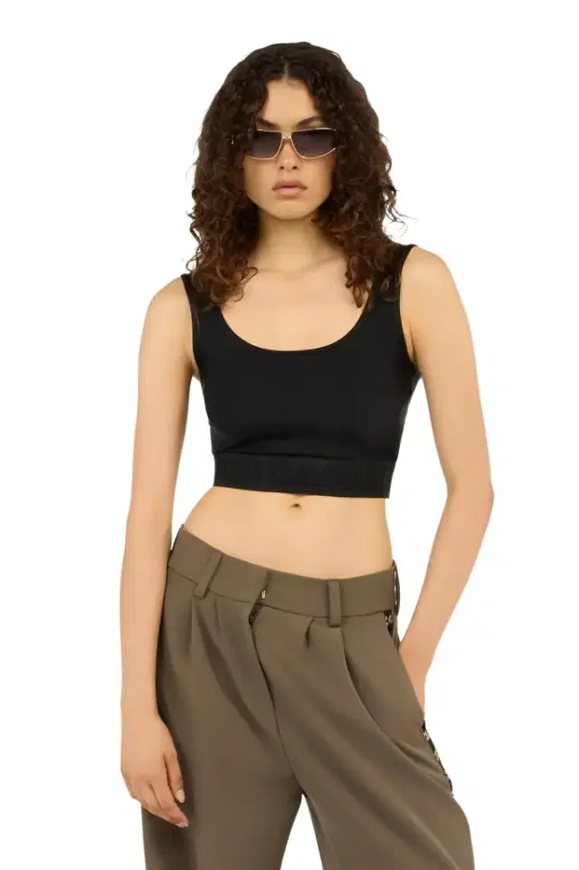 Roberto Cavalli Black Crop Top with Logo Band