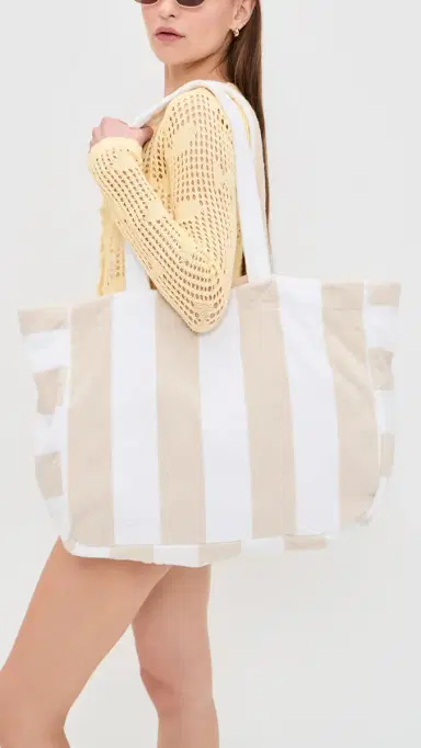 Weezie Looped Terry Beach Tote Sand Stripe One Size | Thumbnail 3