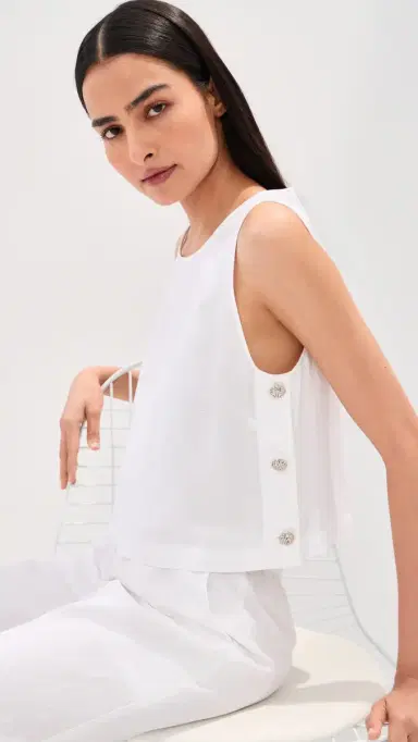 LE BOP Margot Linen Cropped Blouse White M | Thumbnail 2