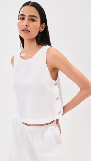 LE BOP Margot Linen Cropped Blouse White M | Thumbnail 3