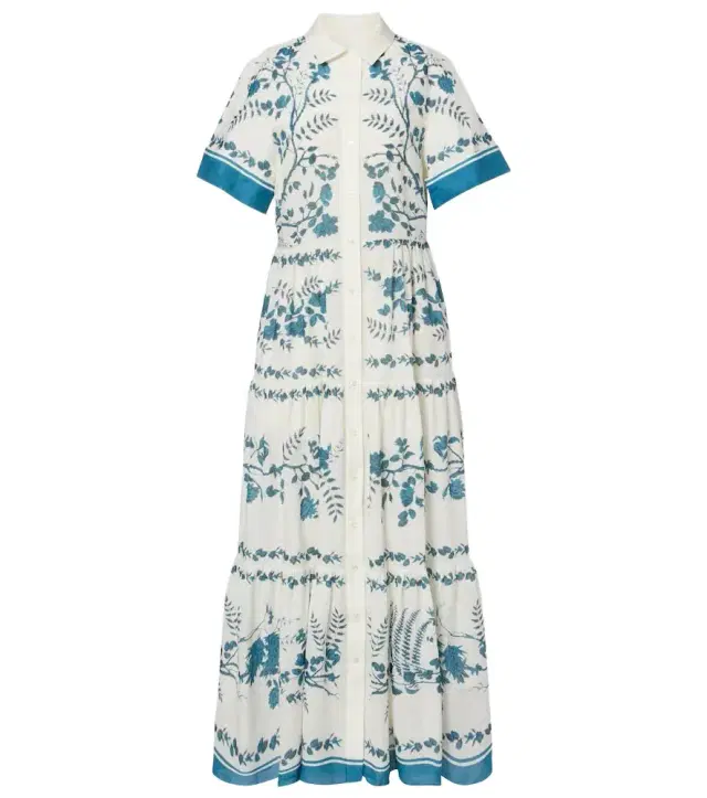 Erdem Floral cotton and linen tiered shirt dress