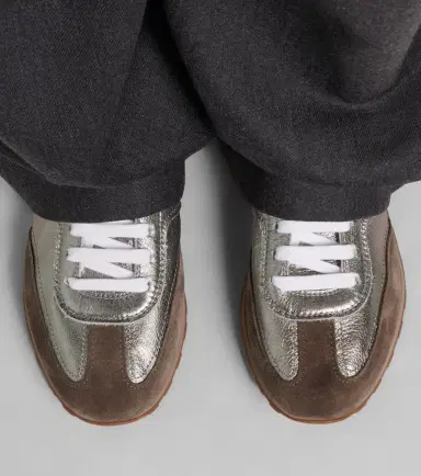 Brunello Cucinelli Monili suede-trimmed metallic leather sneakers | Thumbnail 6 Brunello Cucinelli Monili suede-trimmed metallic leather sneakers | Thumbnail 6