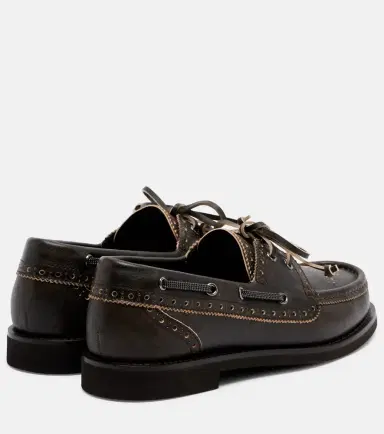 Brunello Cucinelli Monili leather boat shoes | Thumbnail 3