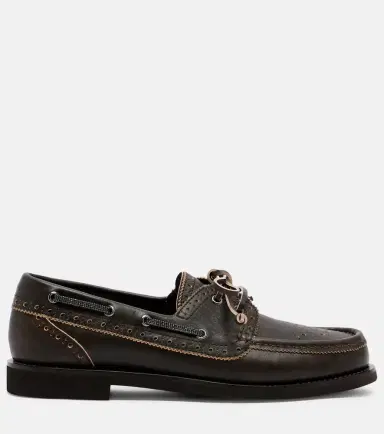 Brunello Cucinelli Monili leather boat shoes | Thumbnail 4