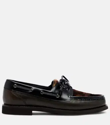 Brunello Cucinelli Monili calf hair-trimmed leather boat shoes | Thumbnail 2