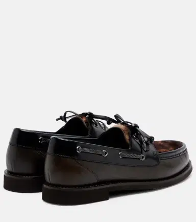 Brunello Cucinelli Monili calf hair-trimmed leather boat shoes | Thumbnail 3