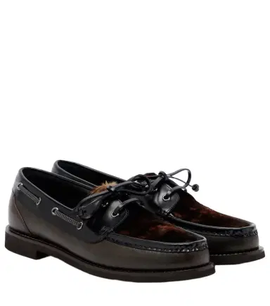 Brunello Cucinelli Monili calf hair-trimmed leather boat shoes | Thumbnail 1