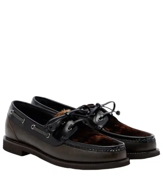 Brunello Cucinelli Monili calf hair-trimmed leather boat shoes