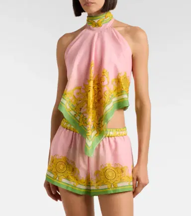 Versace Printed cotton and silk voile top | Thumbnail 5