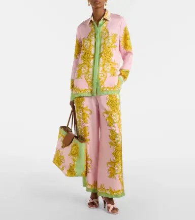 Versace Printed silk twill wide-leg pants | Thumbnail 3