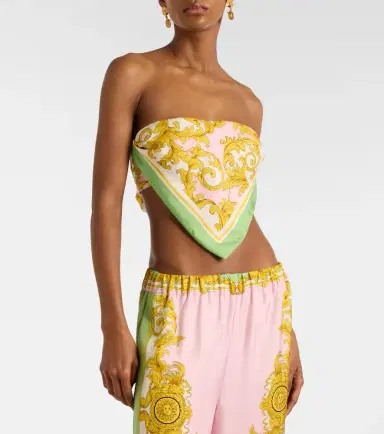 Versace Printed silk twill bandeau top | Thumbnail 2