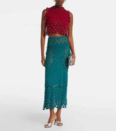 Rabanne Embellished crochet cotton midi skirt | Thumbnail 2