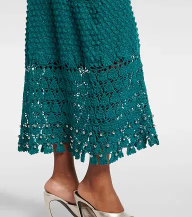 Rabanne Embellished crochet cotton midi skirt | Thumbnail 6