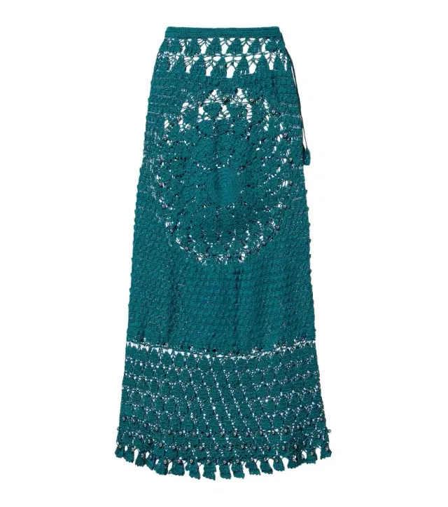 Embellished crochet cotton midi skirt