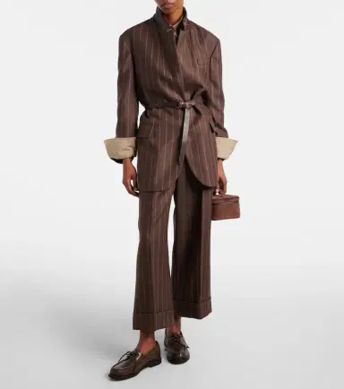 Brunello Cucinelli Belted pinstriped virgin wool blazer | Thumbnail 2 Brunello Cucinelli Belted pinstriped virgin wool blazer | Thumbnail 2