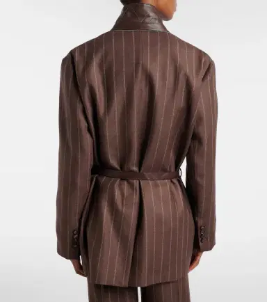 Brunello Cucinelli Belted pinstriped virgin wool blazer | Thumbnail 5 Brunello Cucinelli Belted pinstriped virgin wool blazer | Thumbnail 5