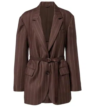 Brunello Cucinelli Belted pinstriped virgin wool blazer | Thumbnail 1 Brunello Cucinelli Belted pinstriped virgin wool blazer | Thumbnail 1