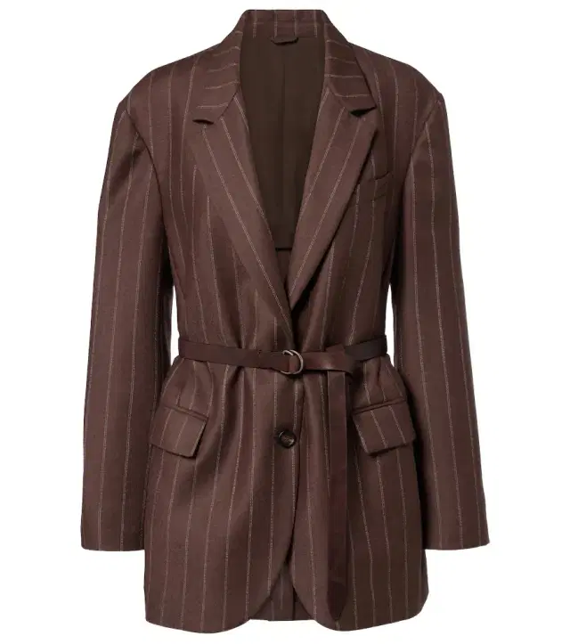 Brunello Cucinelli Belted pinstriped virgin wool blazer