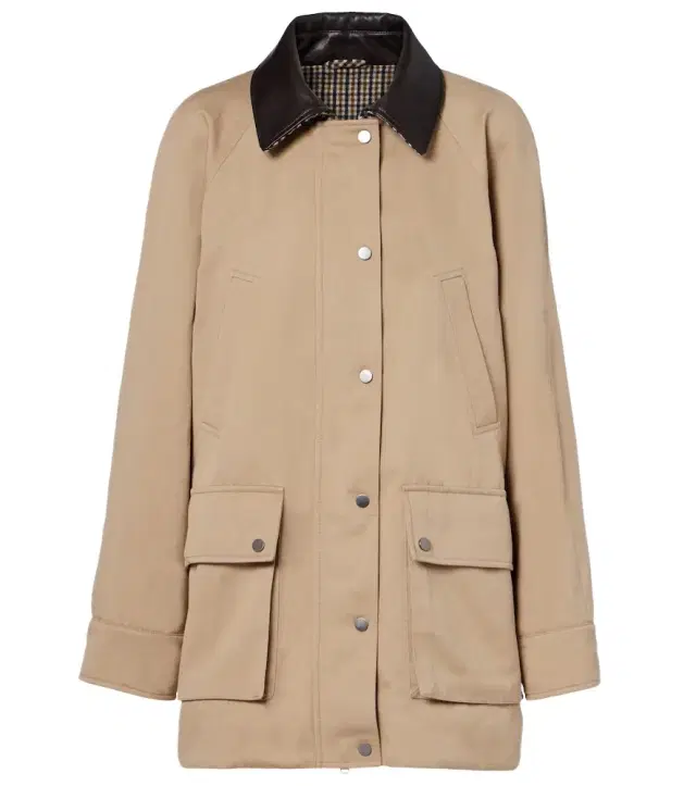 Leather-trimmed cotton and linen jacket