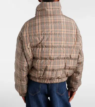 Brunello Cucinelli Checked leather-trimmed down jacket | Thumbnail 2