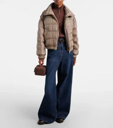 Brunello Cucinelli Checked leather-trimmed down jacket | Thumbnail 3