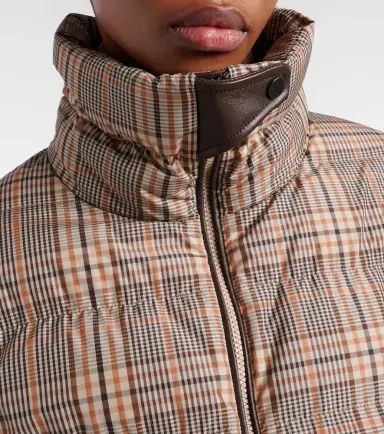 Brunello Cucinelli Checked leather-trimmed down jacket | Thumbnail 4