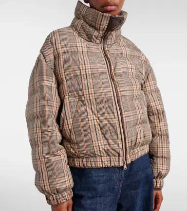 Brunello Cucinelli Checked leather-trimmed down jacket | Thumbnail 6