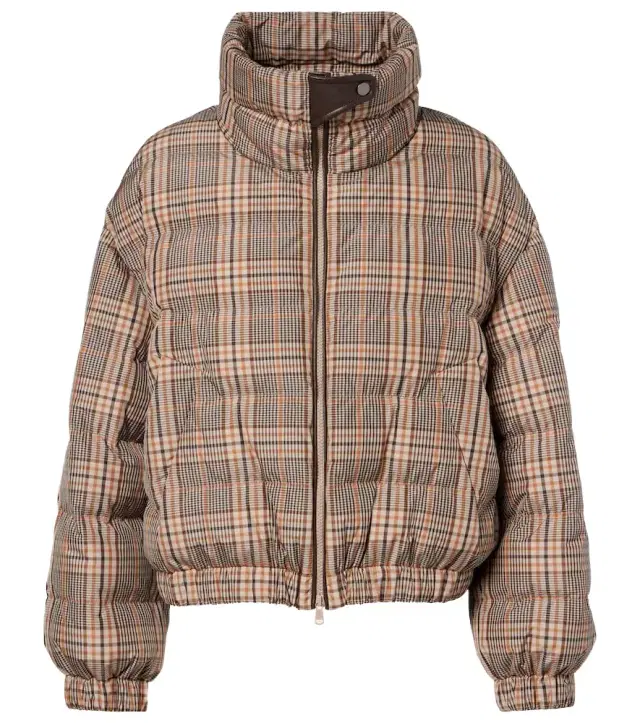 Brunello Cucinelli Checked leather-trimmed down jacket