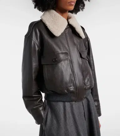 Brunello Cucinelli Shearling-trimmed leather bomber jacket | Thumbnail 6 Brunello Cucinelli Shearling-trimmed leather bomber jacket | Thumbnail 6