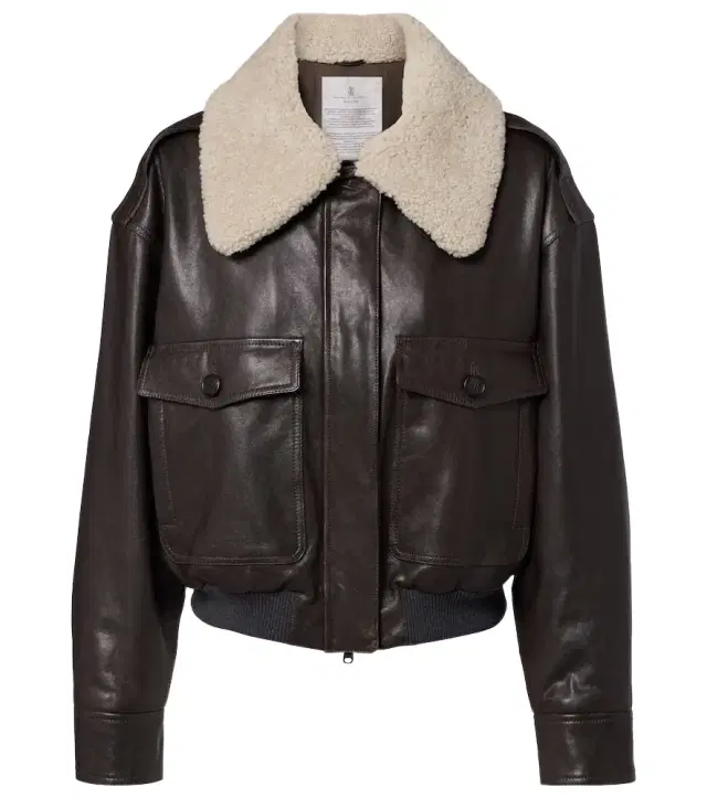 Shearling-trimmed leather bomber jacket