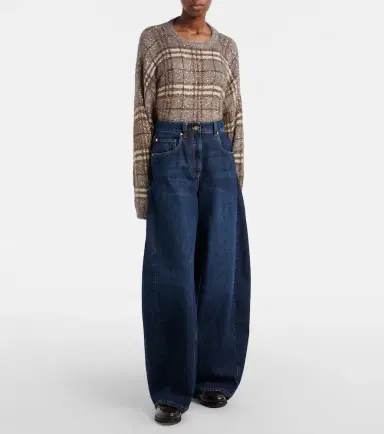 Brunello Cucinelli Leather-trimmed barrel-leg jeans | Thumbnail 2
