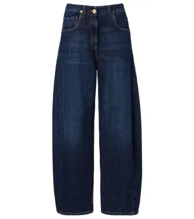 Brunello Cucinelli Leather-trimmed barrel-leg jeans | Thumbnail 1