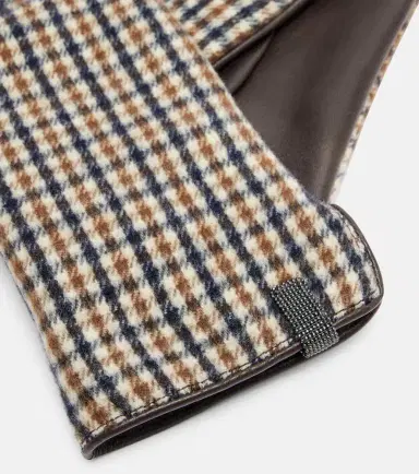 Brunello Cucinelli Monili checked virgin wool and leather gloves | Thumbnail 2 Brunello Cucinelli Monili checked virgin wool and leather gloves | Thumbnail 2