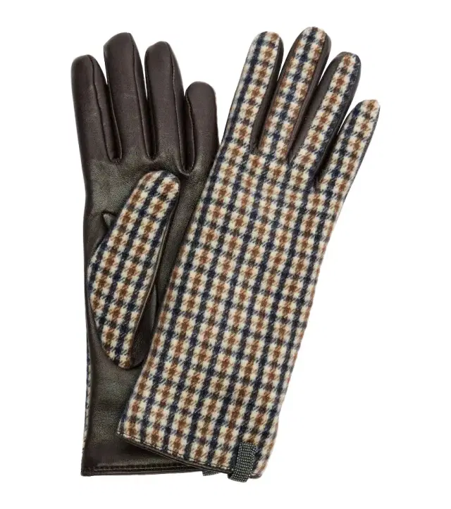 Brunello Cucinelli onili checked virgin wool and leather gloves