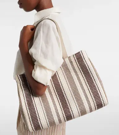 Brunello Cucinelli Monili Medium striped raffia tote bag | Thumbnail 4
