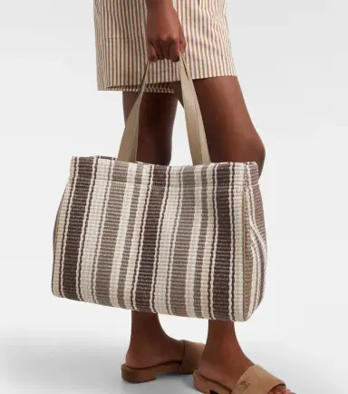 Brunello Cucinelli Monili Medium striped raffia tote bag | Thumbnail 5