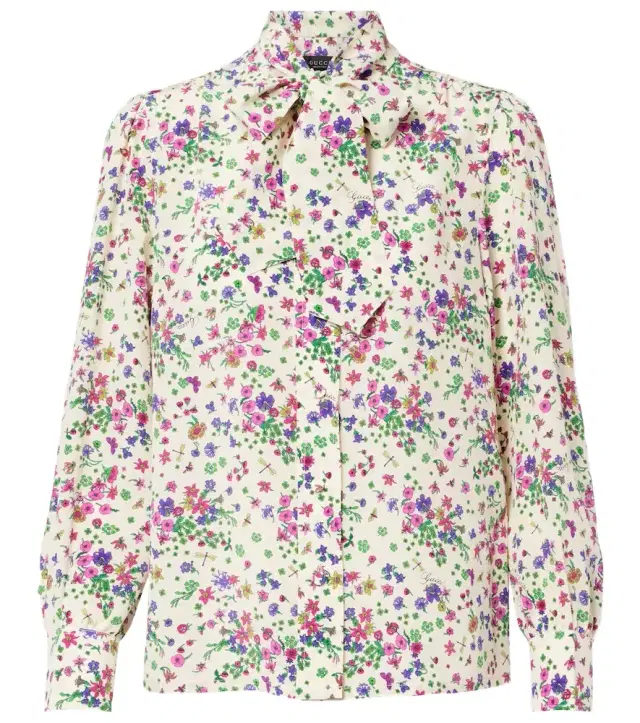 Gucci Floral tie-neck silk shirt