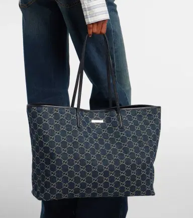 Gucci Essence Large leather-trimmed denim tote bag | Thumbnail 6