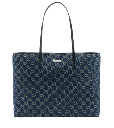 Gucci Essence Large leather-trimmed denim tote bag | Thumbnail 1