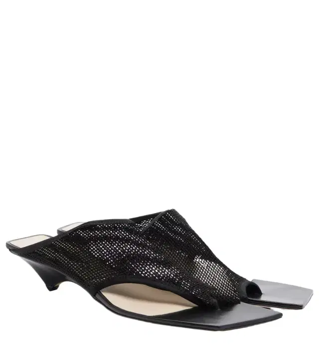 Edge Stretch leather-trimmed mesh mules